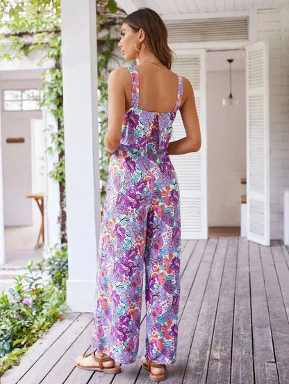 Women’s Floral Wide Leg Jumpsuit with Backless Design