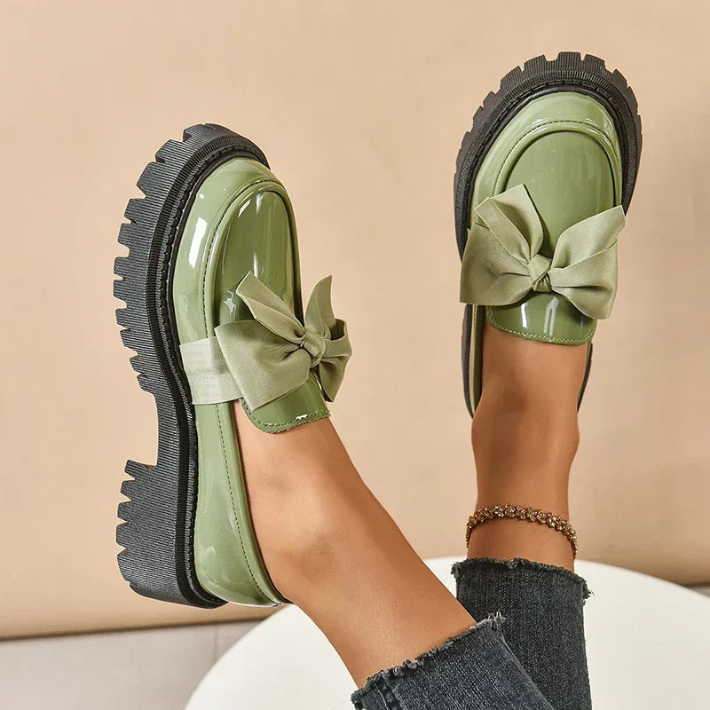 Women’s Platform Loafers with Bow Detail and Cushioned Insole