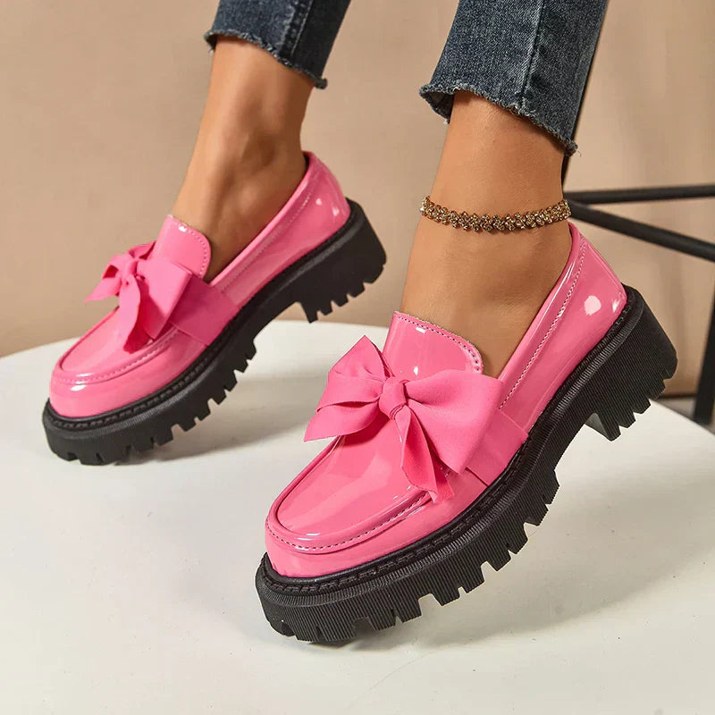 Women’s Platform Loafers with Bow Detail and Cushioned Insole