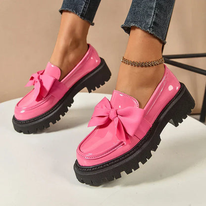 Women’s Platform Loafers with Bow Detail and Cushioned Insole