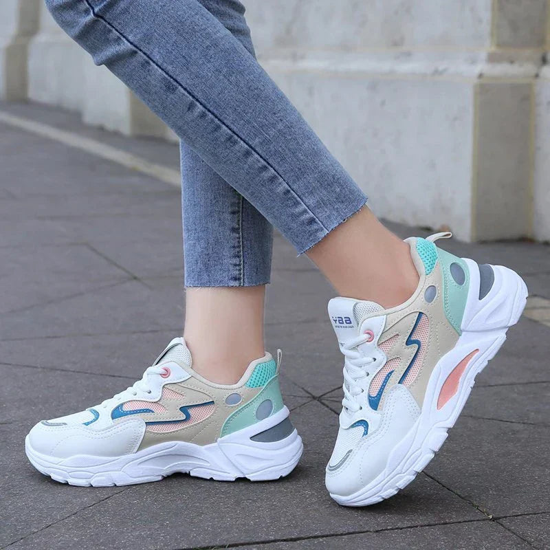 Women’s Chunky Sneakers with Multicolor Design and Cushioned Sole