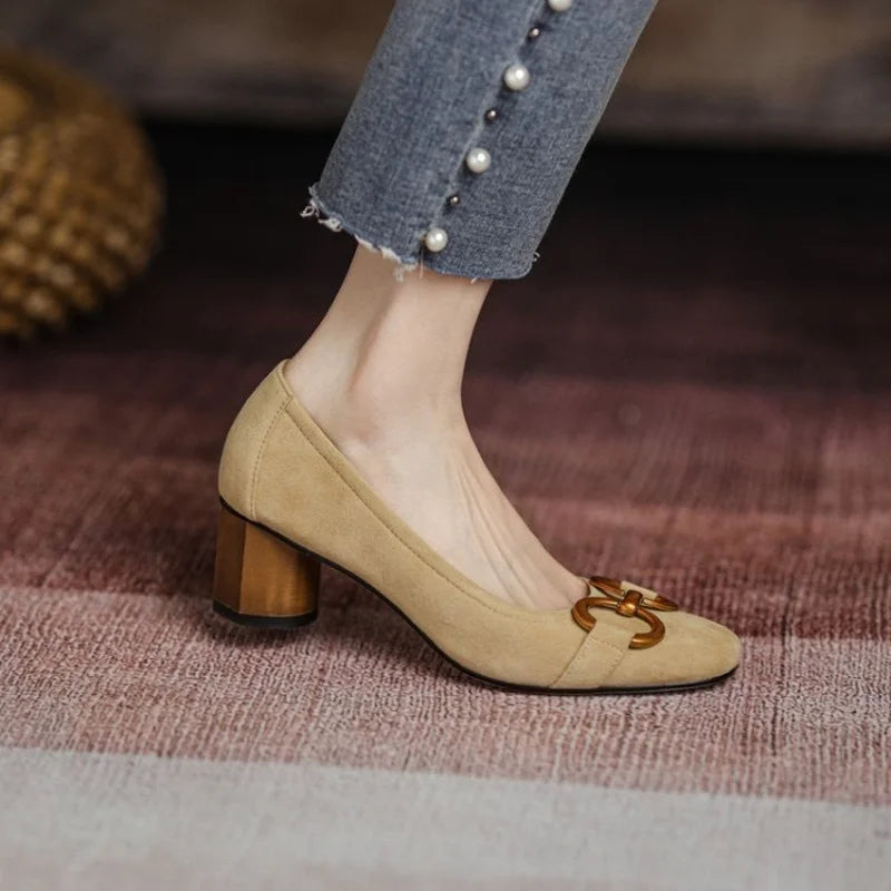 Women’s Orthopedic Block Heel Pumps with Cushioned Insole and Adjustable Strap