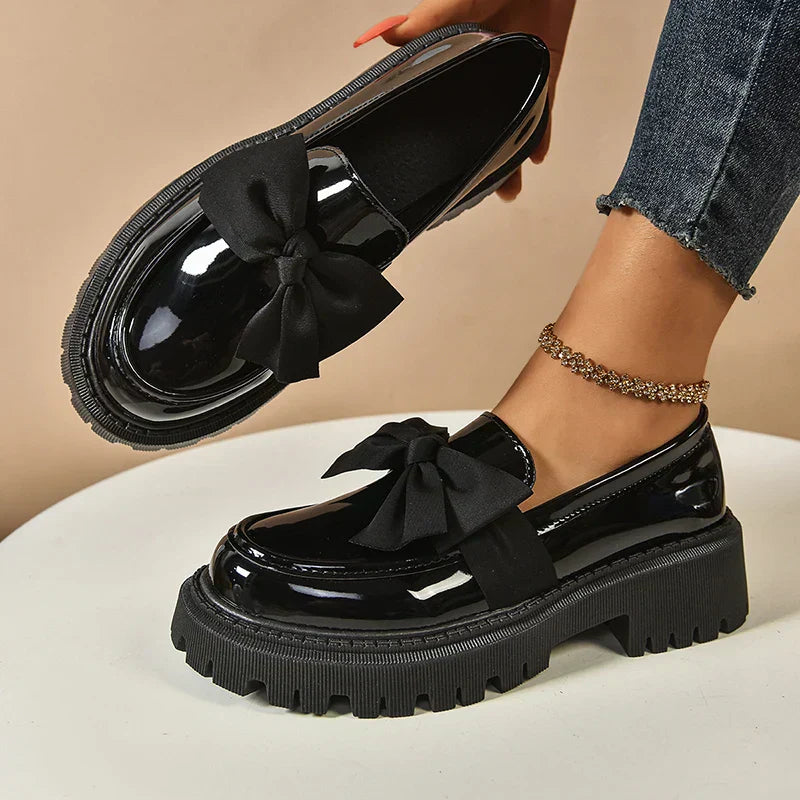 Women’s Platform Loafers with Bow Detail and Cushioned Insole