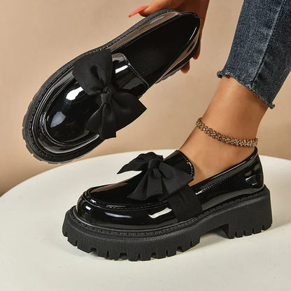 Women’s Platform Loafers with Bow Detail and Cushioned Insole