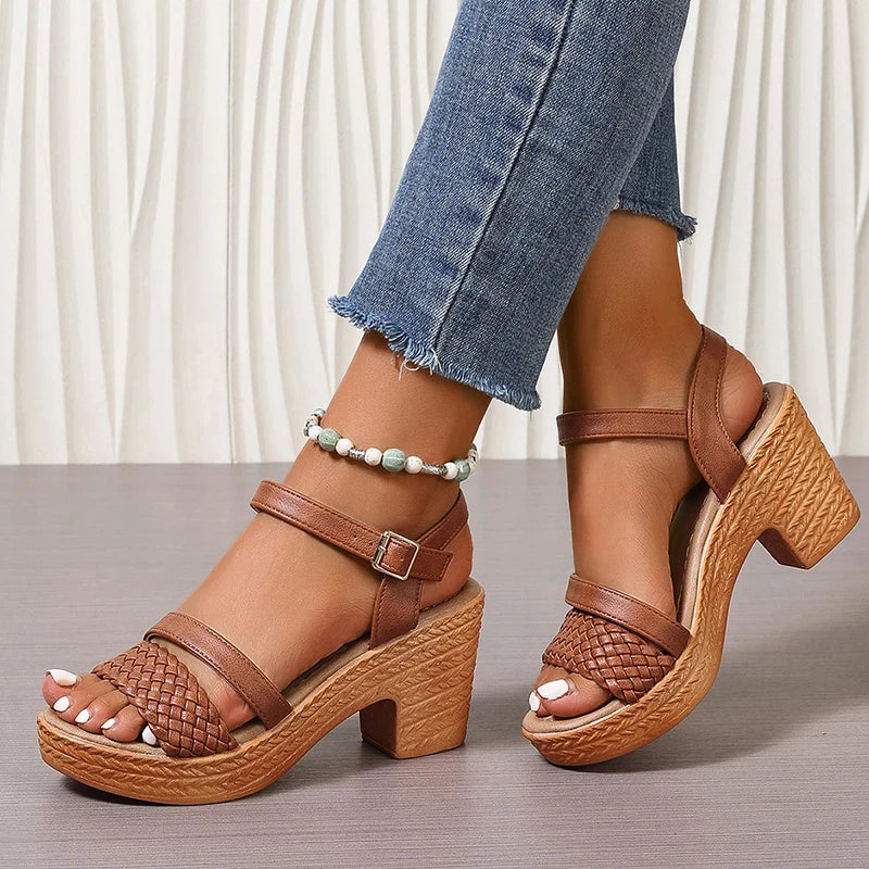 Women's Woven Platform Sandals with Adjustable Straps and Sturdy Base