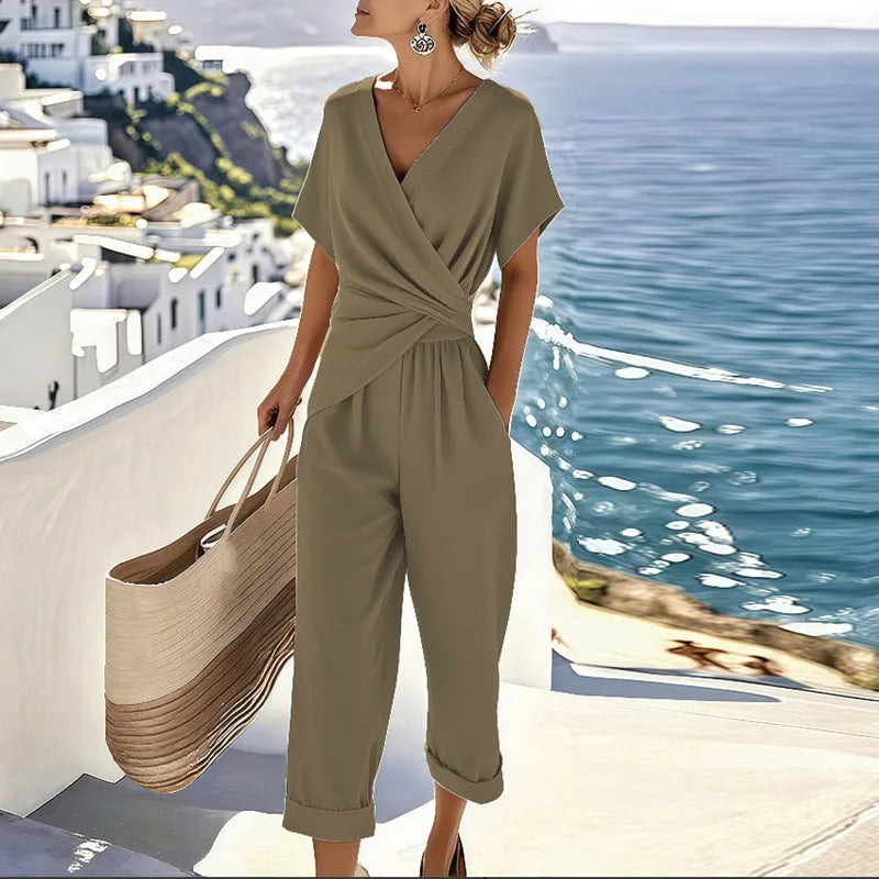 Women's Wrap Front Two Piece Set with Cropped Pants