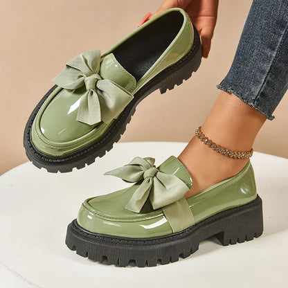 Women’s Platform Loafers with Bow Detail and Cushioned Insole