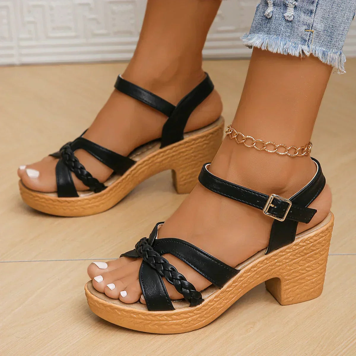 Women’s Adjustable Strap Wedge Sandals with Cushioned Sole