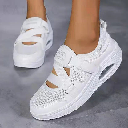 Women’s Breathable Slip On Sneakers with Velcro Strap and Cushioned Sole