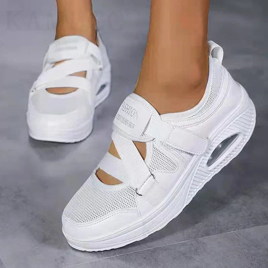 Women’s Breathable Slip On Sneakers with Velcro Strap and Cushioned Sole