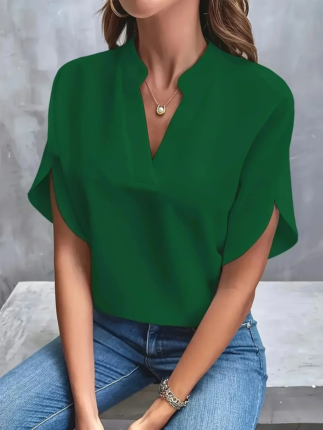 Women's Elegant V-Neck Blouse Relaxed Fit Lightweight Casual Work Top