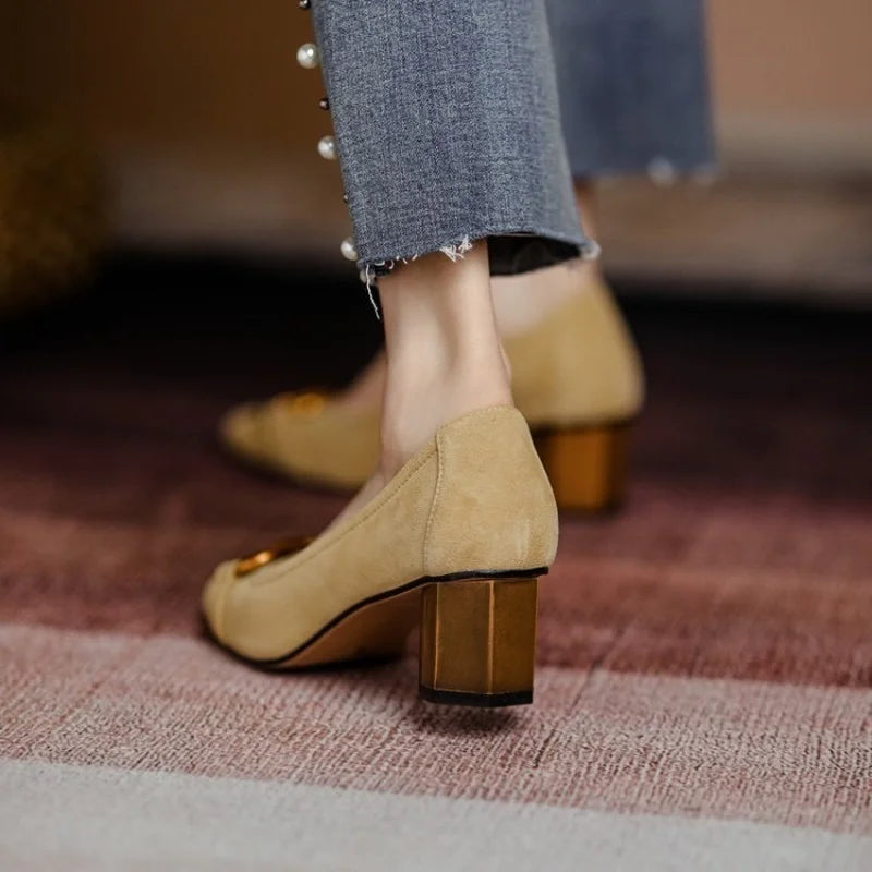 Women’s Orthopedic Block Heel Pumps with Cushioned Insole and Adjustable Strap