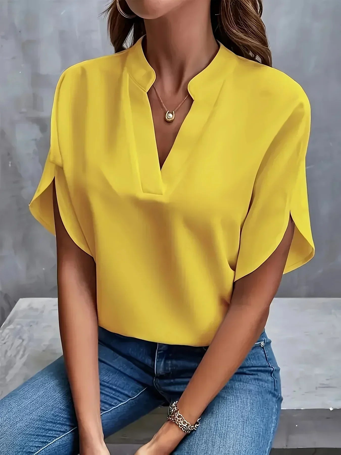 Women's Elegant V-Neck Blouse Relaxed Fit Lightweight Casual Work Top