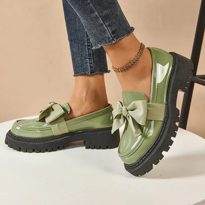 Women’s Platform Loafers with Bow Detail and Cushioned Insole