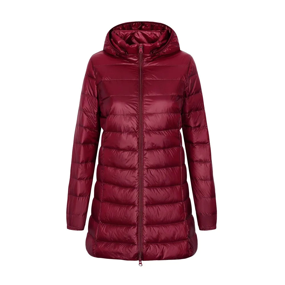 Lange Pufferjacke Mit Kapuze Für Damen