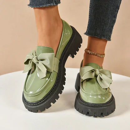 Women’s Platform Loafers with Bow Detail and Cushioned Insole