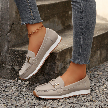 Women’s Casual Loafers with Metal Buckle and Flat Wedge Sole