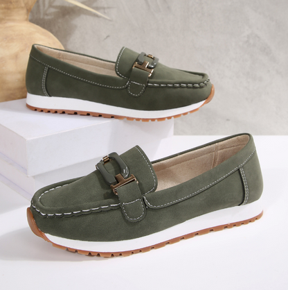 Women’s Casual Loafers with Metal Buckle and Flat Wedge Sole