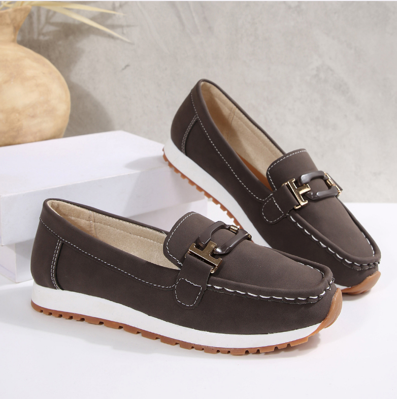 Women’s Casual Loafers with Metal Buckle and Flat Wedge Sole