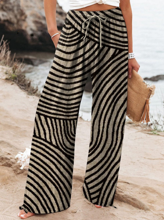 Women's Zebra Striped Wide Leg Pants – Relaxed Fit Lightweight Casual Trousers