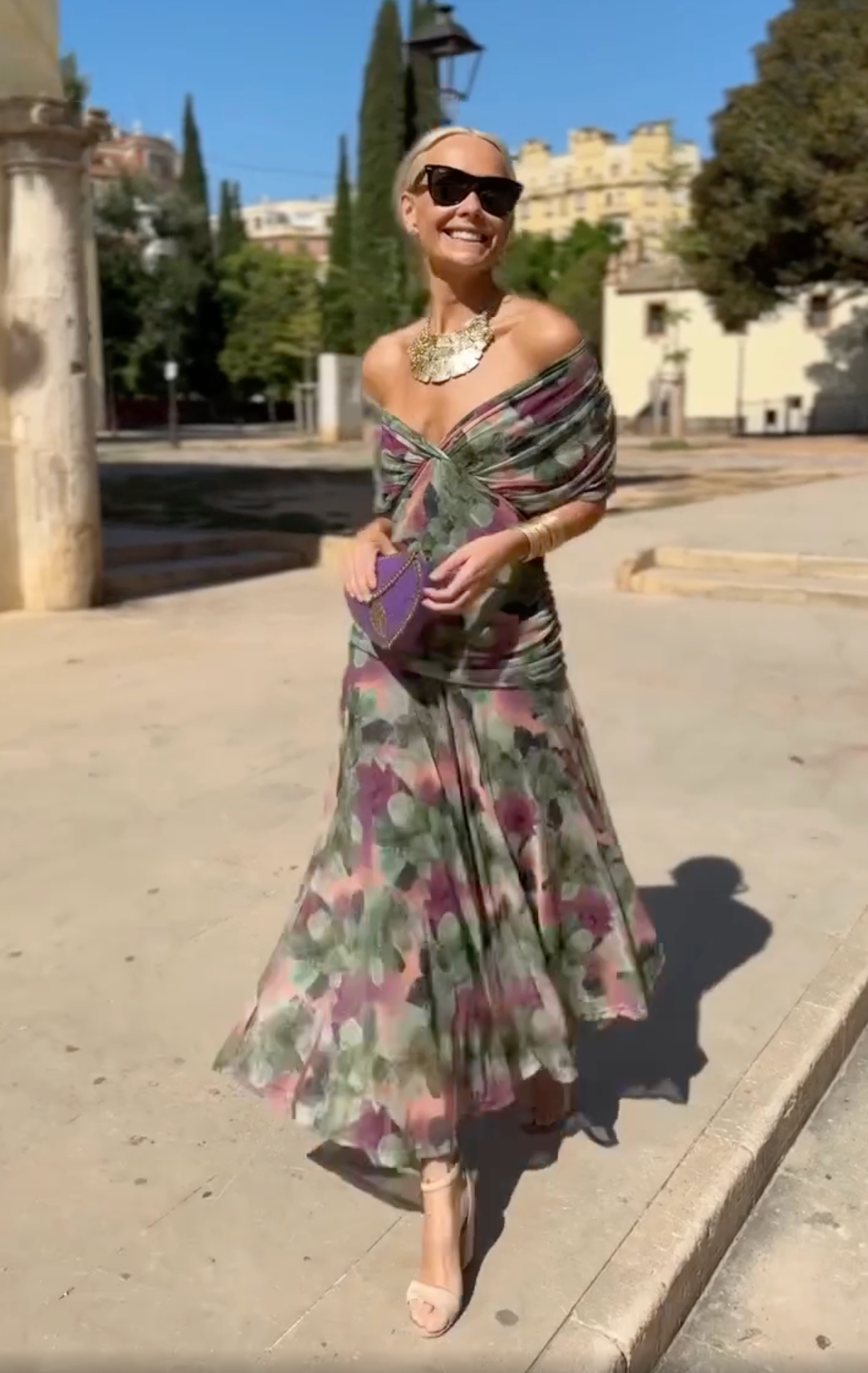 Women's Elegant Floral Pleated Dress Slim Fit Evening Midi Dress