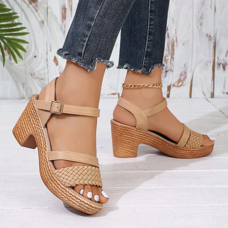 Women's Woven Platform Sandals with Adjustable Straps and Sturdy Base