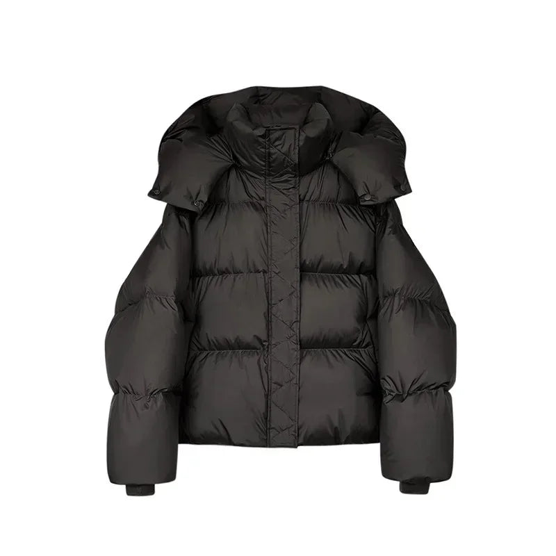Women’s Quilted Jacket with High Collar and Hood Winter
