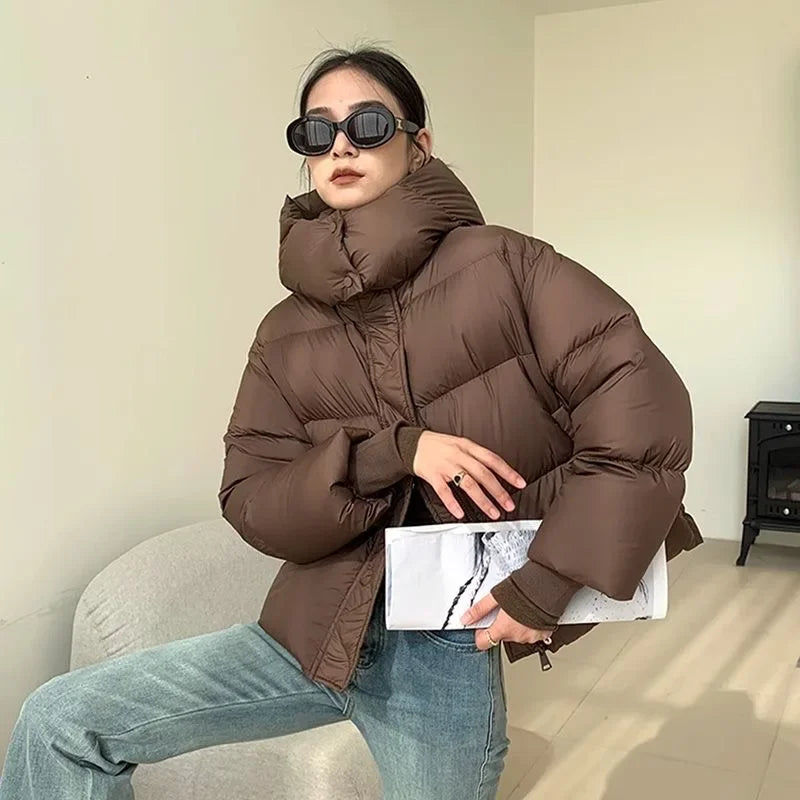 Women’s Quilted Jacket with High Collar and Hood Winter