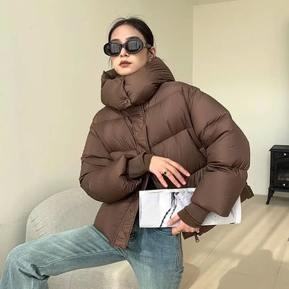 Women’s Quilted Jacket with High Collar and Hood Winter