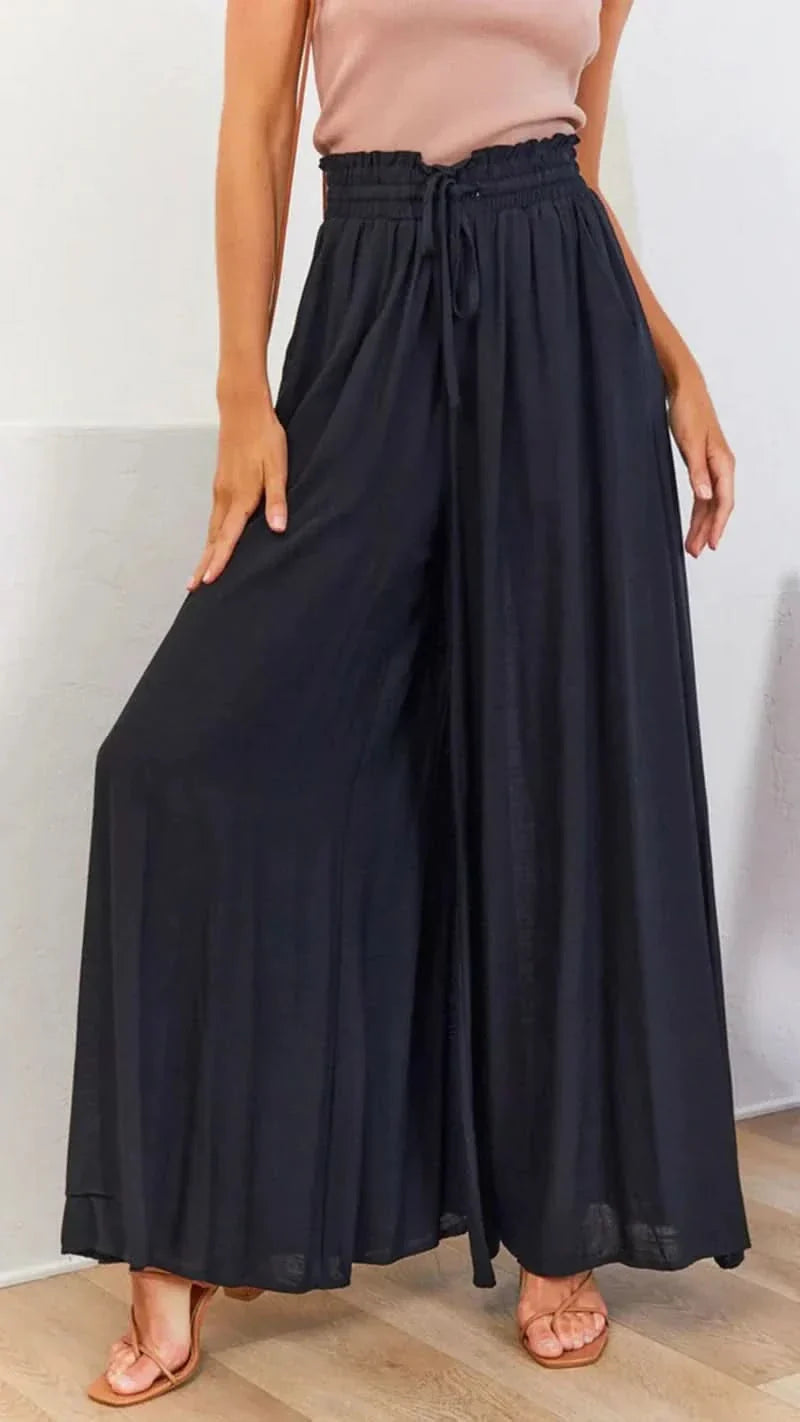 Women’s High Waist Wide Leg Pants with Drawstring and Flowing Fit
