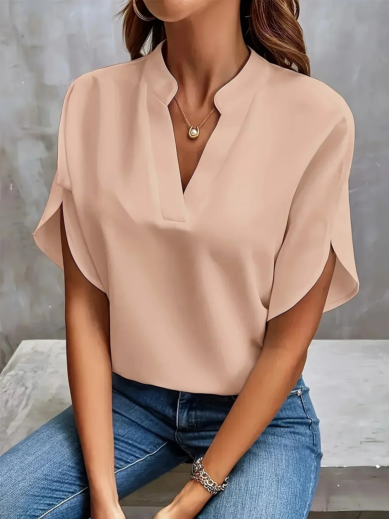 Women's Elegant V-Neck Blouse Relaxed Fit Lightweight Casual Work Top