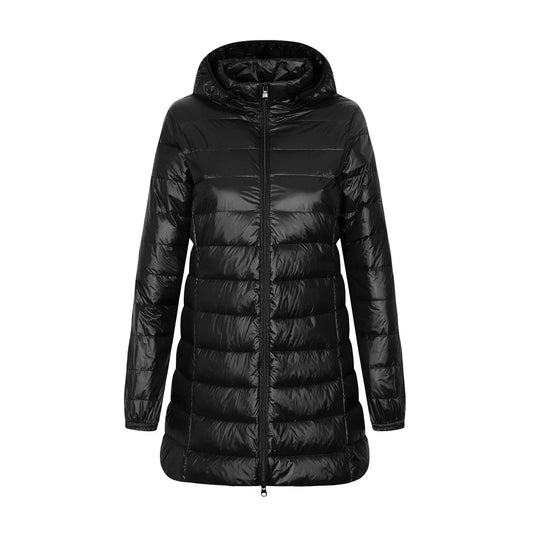Lange Pufferjacke Mit Kapuze Für Damen