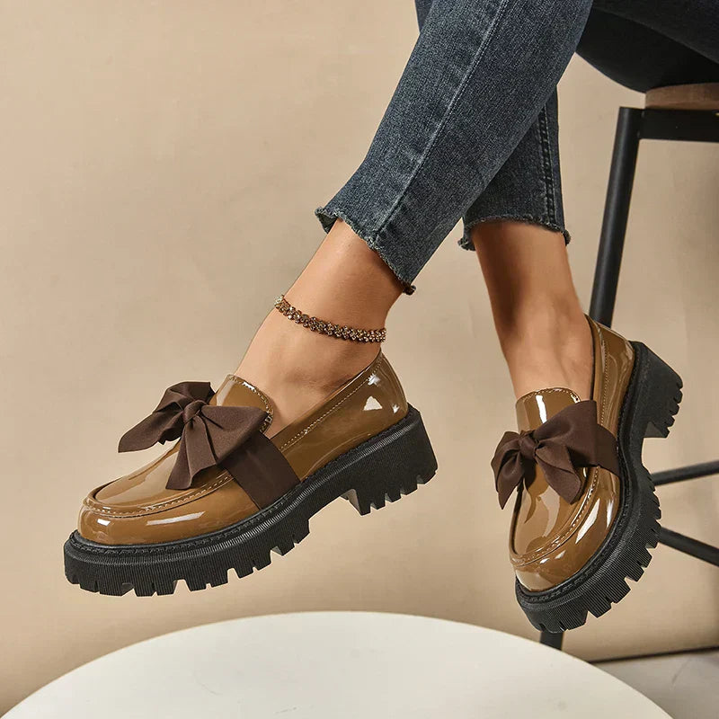 Women’s Platform Loafers with Bow Detail and Cushioned Insole