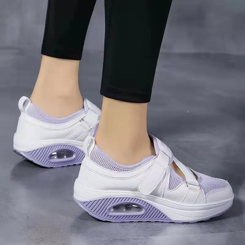 Women’s Breathable Slip On Sneakers with Velcro Strap and Cushioned Sole