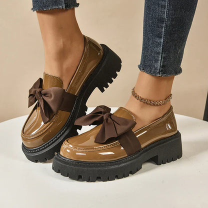 Women’s Platform Loafers with Bow Detail and Cushioned Insole