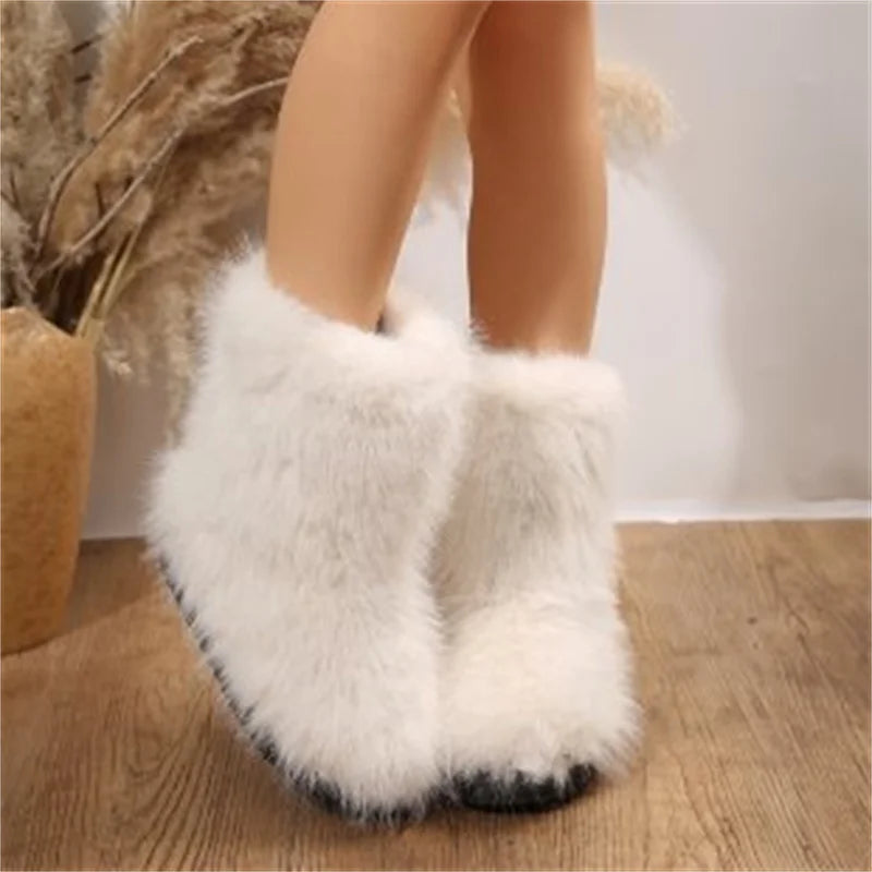 Damen Winter Warm Flauschige Hohe Stiefel