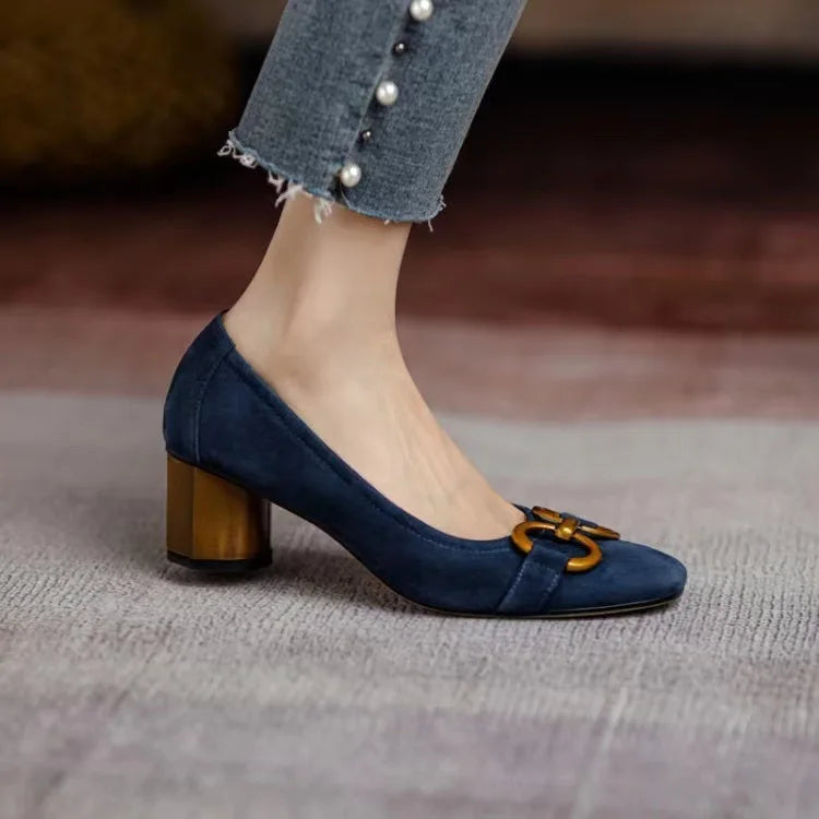Women’s Orthopedic Block Heel Pumps with Cushioned Insole and Adjustable Strap