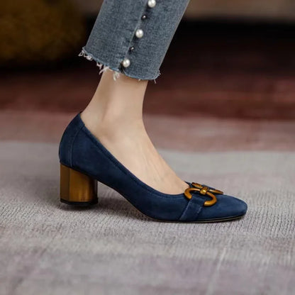 Women’s Orthopedic Block Heel Pumps with Cushioned Insole and Adjustable Strap