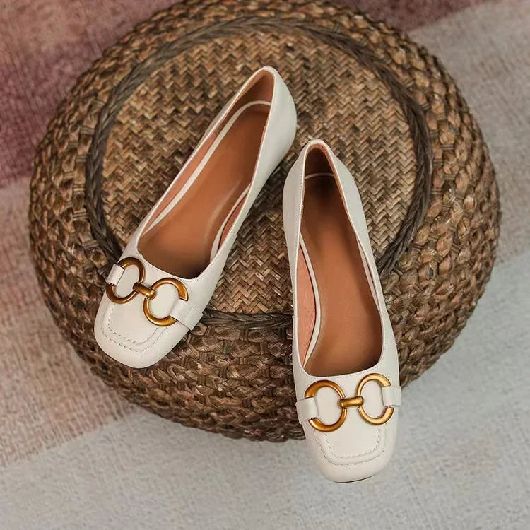 Women’s Orthopedic Ballet Flats with Cushioned Insole and Buckle Detail