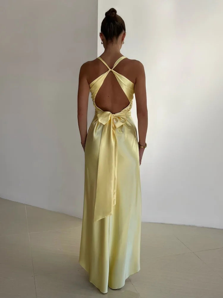 Twist-Front V-Neck Maxi Dress for Flattering Fit