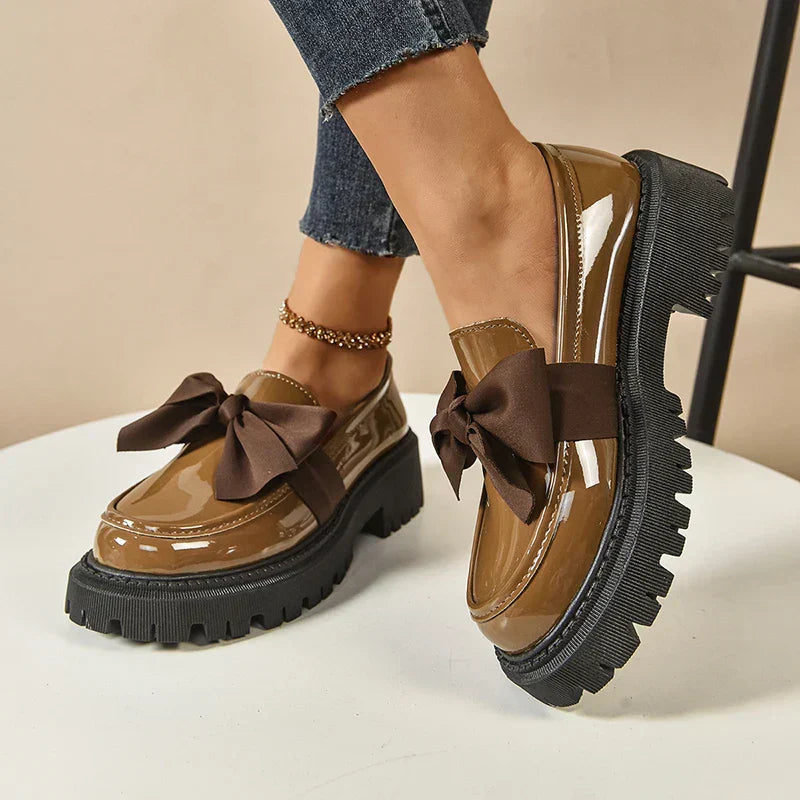 Women’s Platform Loafers with Bow Detail and Cushioned Insole