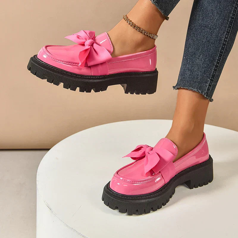 Women’s Platform Loafers with Bow Detail and Cushioned Insole