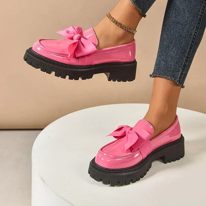 Women’s Platform Loafers with Bow Detail and Cushioned Insole