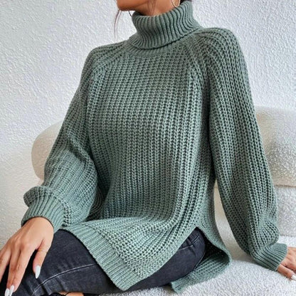Grobstrickpullover Mit Hohem Kragen Für Damen