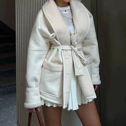 Übergroße Shearlingjacke Freizeit Street Fashion Damen