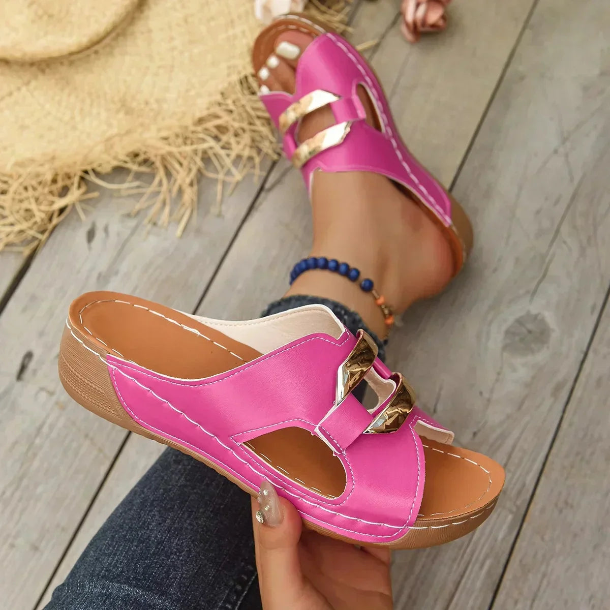 Women’s Orthopedic Platform Sandals with Adjustable Straps and Cushioned Sole