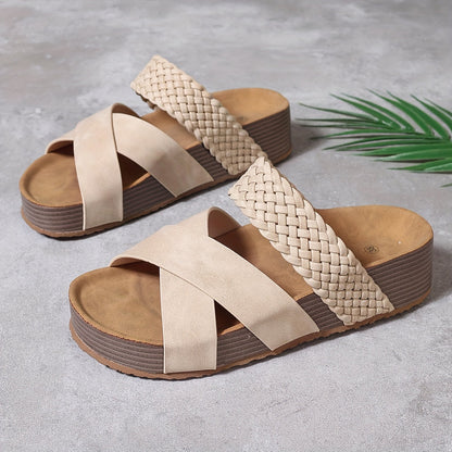 Women’s Open Toe Braided Cross Strap Sandals with Cushioned Sole
