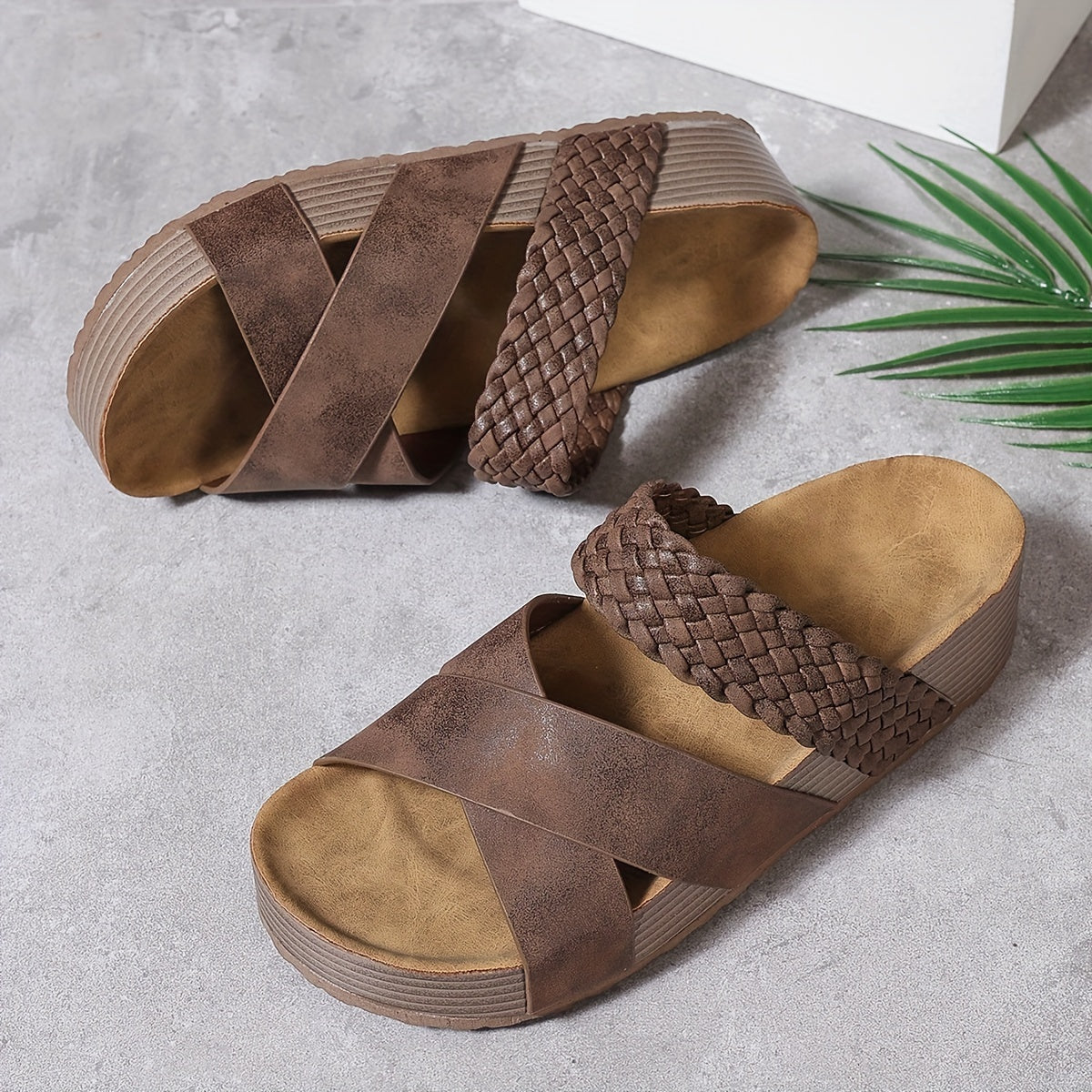 Women’s Open Toe Braided Cross Strap Sandals with Cushioned Sole