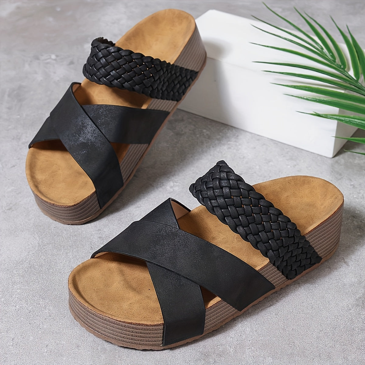 Women’s Open Toe Braided Cross Strap Sandals with Cushioned Sole