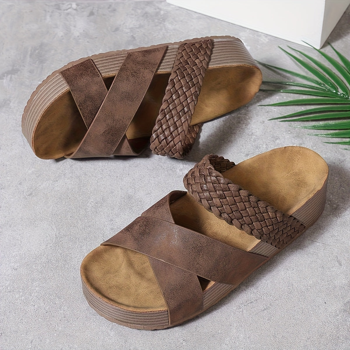 Women’s Open Toe Braided Cross Strap Sandals with Cushioned Sole